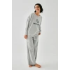 Moda Kadın Gri Oğlak Burcu Oversize 2 İplik Eşofman Ev Giyim Takımı