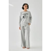Moda Kadın Gri Sleep Mode ON Oversize 2 İplik Eşofman Ev Giyim Takımı