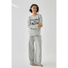 Moda Kadın Gri Sleep Mode ON Oversize 2 İplik Eşofman Ev Giyim Takımı