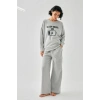 Moda Kadın Gri Sleep Mode ON Oversize 2 İplik Eşofman Ev Giyim Takımı