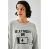 Moda Kadın Gri Sleep Mode ON Oversize 2 İplik Eşofman Ev Giyim Takımı