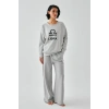 Moda Kadın Gri Terazi Burcu Oversize 2 İplik Eşofman Ev Giyim Takımı
