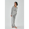 Moda Kadın Gri Yay Burcu Oversize 2 İplik Eşofman Ev Giyim Takımı