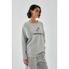 Moda Kadın Gri Yay Burcu Oversize 2 İplik Eşofman Ev Giyim Takımı