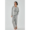 Moda Kadın Gri Yengeç Burcu Oversize 2 İplik Eşofman Ev Giyim Takımı