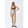 Moda Kadın Haki Pedli Üst ve Yüksek Bel Çiçek Desenli Bikini Takımı