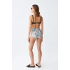 Moda Kadın Haki Pedli Üst ve Yüksek Bel Çiçek Desenli Bikini Takımı