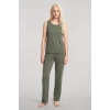 Moda Kadın Haki Yumuşak Dokulu Minimal Kolsuz Atlet Basic Günlük Rahat Üst