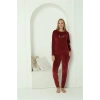 Moda Kadın Kadife Bordo Pijama Takım