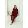 Moda Kadın Kadife Bordo Pijama Takım