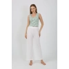Moda Kadın Kalın Askılı Body Bol Paça Pantolon 2`li Takım Beyaz