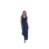 Moda Kadın Kalın Askılı Body Bol Paça Pantolon 2`li Takım Lacivert