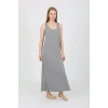 Moda Kadın Kalın Askılı Yırtmaçlı Uzun Gri Gecelik