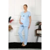 Moda Kadın Kısa Kol Hamile Lohusa Pijama Takımı Mavi