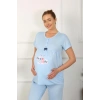 Moda Kadın Kısa Kol Hamile Lohusa Pijama Takımı Mavi