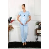 Moda Kadın Kısa Kol Hamile Lohusa Pijama Takımı Mavi