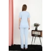 Moda Kadın Kısa Kol Pamuk Penye Pijama Takım Mavi