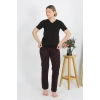 Moda Kadın Kısa Kol Pamuk Penye Pijama Takım Siyah
