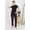 Moda Kadın Kısa Kol Pamuk Penye Pijama Takım Siyah