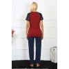 Moda Kadın Kolu Dantelli Penye Pijama Takım Bordo