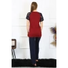 Moda Kadın Kolu Dantelli Penye Pijama Takım Bordo