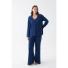 Moda Kadın Lacivert Düğmeli Yaka Detaylı Pamuklu Pijama Takımı
