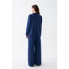 Moda Kadın Lacivert Düğmeli Yaka Detaylı Pamuklu Pijama Takımı