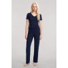 Moda Kadın Lacivert Yumuşak Dokulu Minimal V Yaka Üst Basic Günlük Şık Bluz