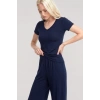 Moda Kadın Lacivert Yumuşak Dokulu Minimal V Yaka Üst Basic Günlük Şık Bluz