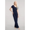 Moda Kadın Lacivert Yumuşak Dokulu Minimal V Yaka Üst Basic Günlük Şık Bluz