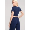Moda Kadın Lacivert Yumuşak Dokulu Minimal V Yaka Üst Basic Günlük Şık Bluz