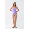 Moda Kadın Lila Minimal Askılı Tek Parça Mayo
