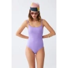 Moda Kadın Lila Minimal Askılı Tek Parça Mayo