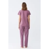 Moda Kadın Mor Yıldız Desenli Penye Kısa Kol Pijama Takımı
