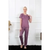 Moda Kadın Mürdüm Kısa Kol Pijama Takım
