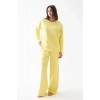 Moda Kadın Oversize Sarı Desenli Pamuklu Kalın Pijama Takımı