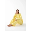 Moda Kadın Oversize Sarı Desenli Pamuklu Kalın Pijama Takımı