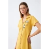 Moda Kadın Pamuk Penye Kısa Kol Düğmeli Sarı Tunik Gecelik