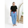Moda Kadın Pamuklu Büyük Beden Alt Pijama Mavi