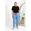 Moda Kadın Pamuklu Büyük Beden Alt Pijama Mavi