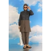Moda Kadın Pantolonlu Desenli Tam Tesettür Mayo Füme