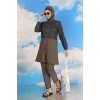 Moda Kadın Pantolonlu Desenli Tam Tesettür Mayo Füme
