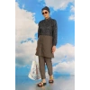 Moda Kadın Pantolonlu Desenli Tam Tesettür Mayo Füme