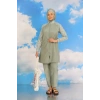 Moda Kadın Pantolonlu Desenli Tam Tesettür Mayo Su Yeşili