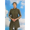 Moda Kadın Pantolonlu Kolu Şeritli Tam Tesettür Mayo Haki