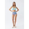 Moda Kadın Pedli Üst Tropik Desenli Yüksek Bel Bikini Takımı - Buz Mavisi