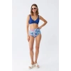 Moda Kadın Pedli Yaprak Desenli Yüksek Bel Sax Bikini Takımı