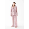 Moda Kadın Pembe Önden Düğmeli Rahat Kesim Pijama Takımı – Günlük Ev Giyim Seti