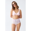 Moda Kadın Pembe Pedli Üst ve Pastel Desenli Yüksek Bel Bikini Takımı
