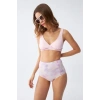 Moda Kadın Pembe Pedli Üst ve Pastel Desenli Yüksek Bel Bikini Takımı